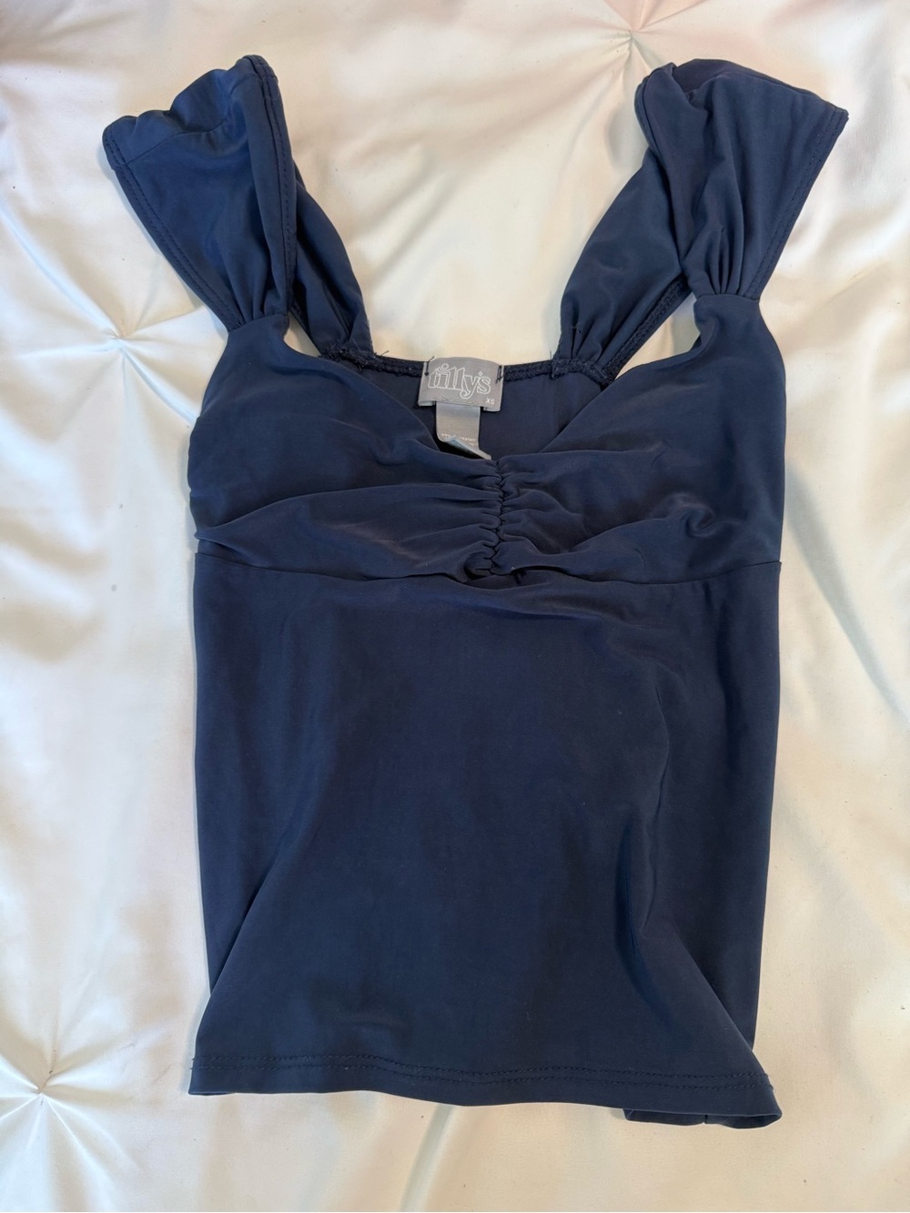 Tilly's Navy Ruched Bust Tank with Wide Straps